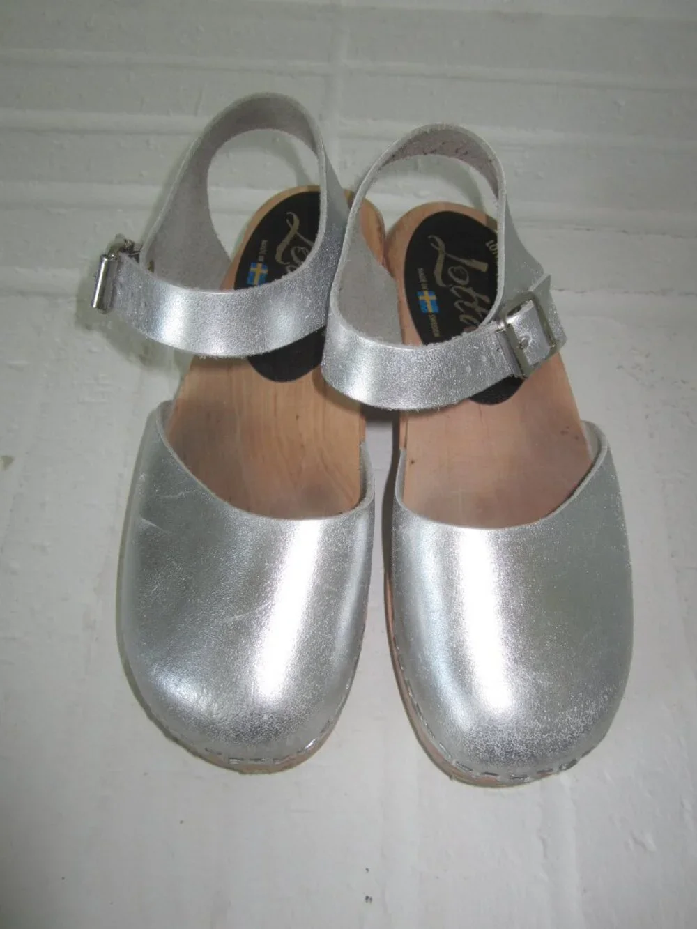 LOTTA FROM STOCKHOLM Lotta’s Swedish Silver Clog Sandal Buckle Strap Size 34